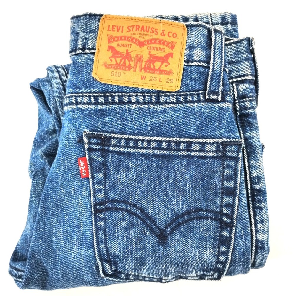 Levi 510 men's skinny fit acid washed denim blue jeans straight leg 26x29